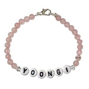 6.5" YOONGI Rose Quartz + Crystal Beaded Bracelet + Lobster Clasp *NEW*